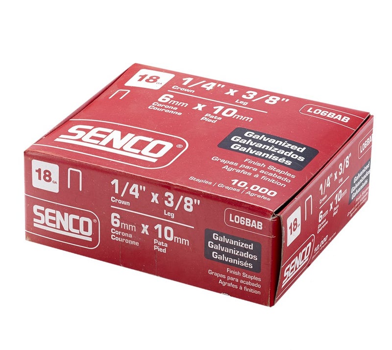 Senco L06BAB 18 Gauge by 1/4-inch Crown by 3/8-inch Electro Galvanized Staples (10,000 per Box) - Image 2